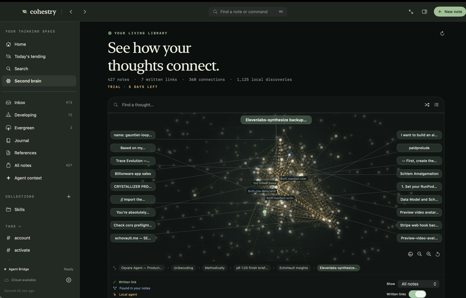 Cohestry for Mac — sidebar library and the Second Brain connection map